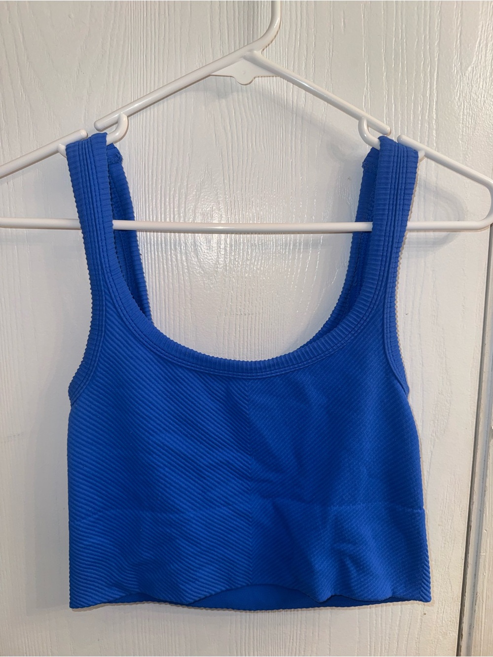 Blue Ribbed Cropped Tank Top